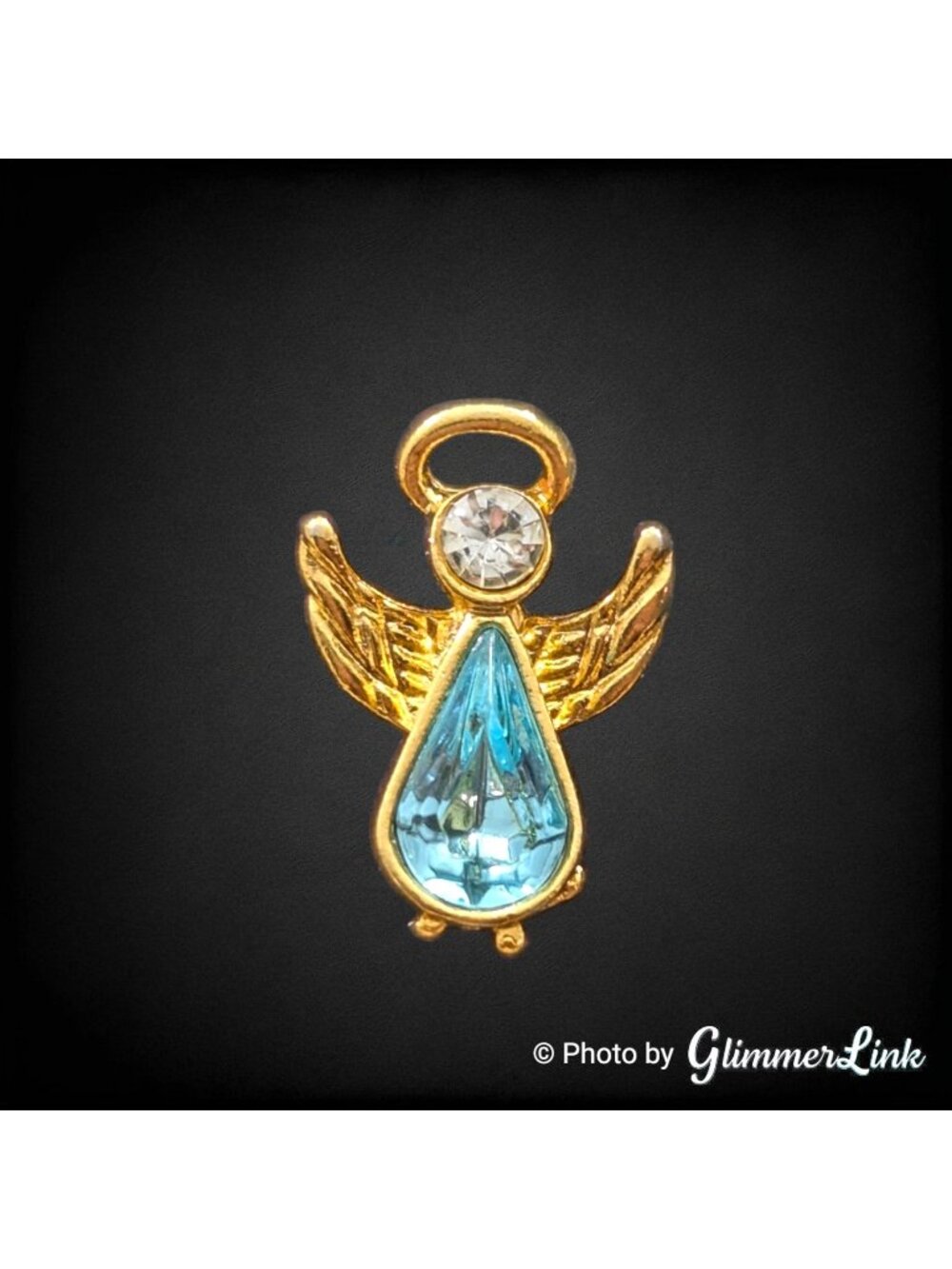 Vintage PS Co 1997 Gold Tone Blue Austrian Crystal Angel Pin